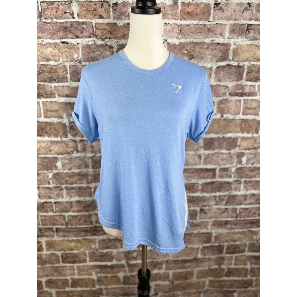 Gymshark Womens Training T-Shirt Light Blue Side Slit Activewear Top Large B1A7Q - Picture 3 of 13